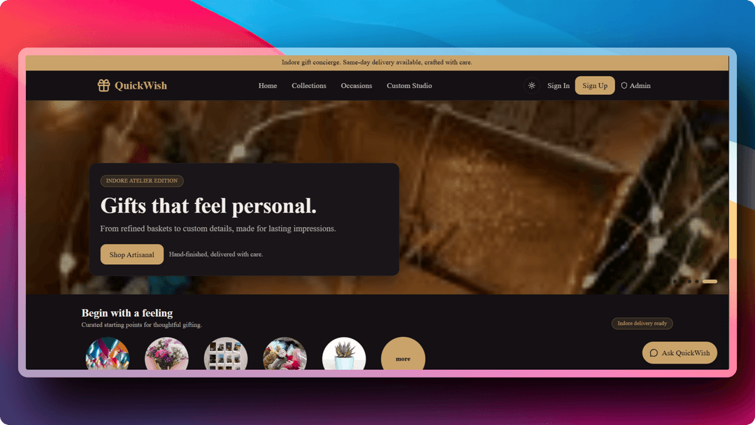 QuickWish Gifts β Full-Stack E-Commerce Gift Platform